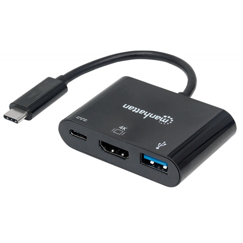 Manhattan Adaptador Usb C Macho Hdmi Usb A Usb C Hembra Negro