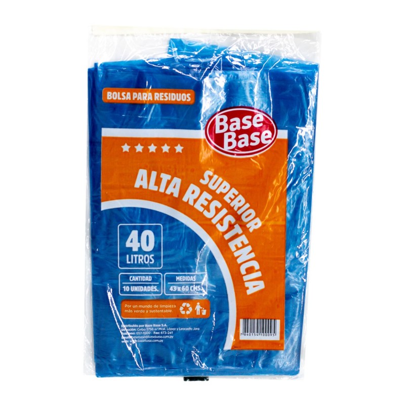 BOLSA B.B. SUPERIOR ALTA RESISTENCIA 40LT PARA RESIDUOS X 10 CELESTE