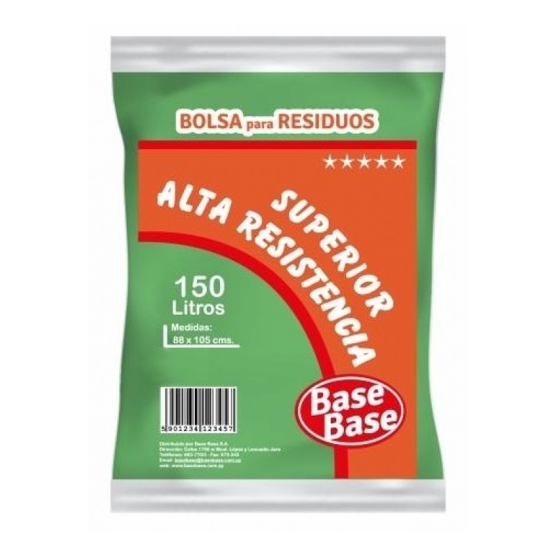 BOLSA B.B. SUPERIOR ALTA RESISTENCIA 150LT PARA RESIDUOS X 5 VERDE