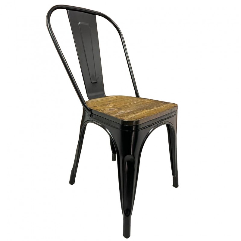 SILLA FIJA LEVEL TOLIX NEGRO C/ ASIENTO DE MADERA LVS-017