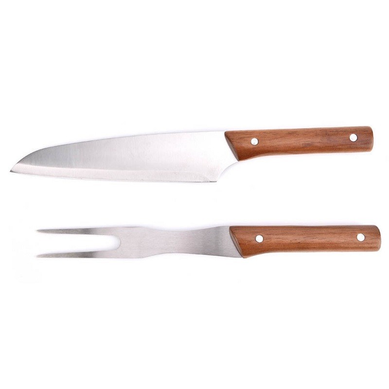 SET 2PCS CUCHILLO/TENEDOR PARRILLA MANGO MADERA