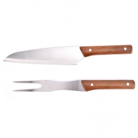 SET 2PCS CUCHILLO/TENEDOR PARRILLA MANGO MADERA