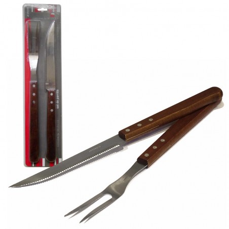 SET X2 PZAS ASADOR TENEDOR/CUCHILLO MANG.MADERA. 38CM