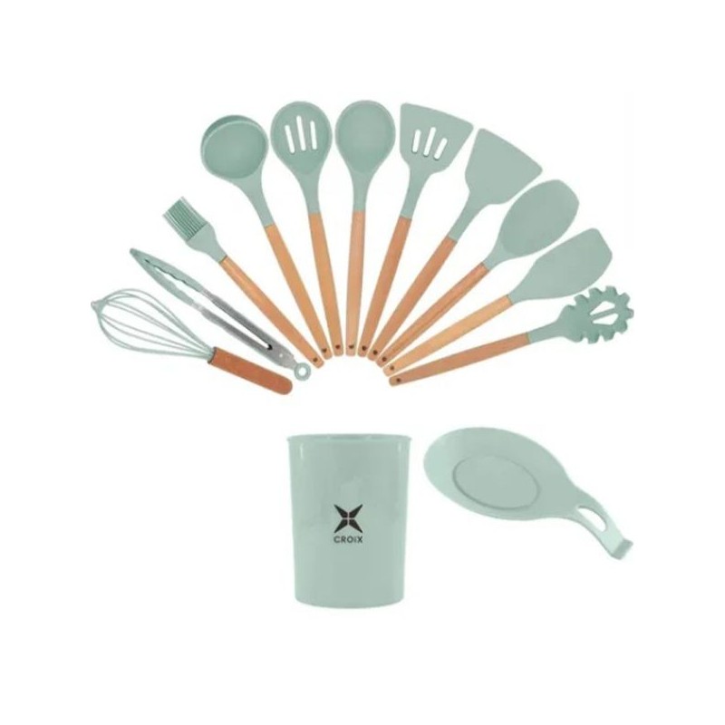 SET UTENSILIOS DE COCINA CROIX X13 PCS VERDE AGUA